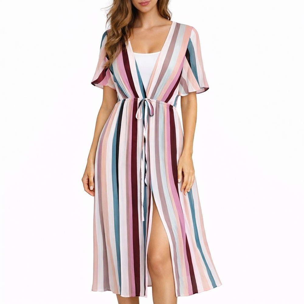 Love Fire Womens Multi Color Vertical Stripe Sheer Maxi Dress NRFJW7997 Size M